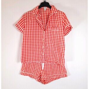 J. Crew Red Gingham Plaid Pajamas Medium Shorts Shirt Preppy Classic Cottagecore